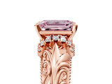 Rose gold Fancy Pink Emerald  Solitaire Filigree Engagement Ring with Halo and Prong Setting_73