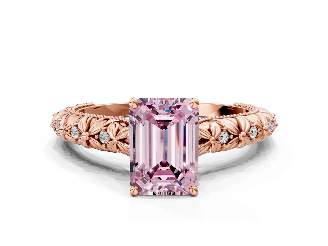 Rose gold Fancy Pink Emerald  Solitaire Floral Milgrain Engagement Ring_31