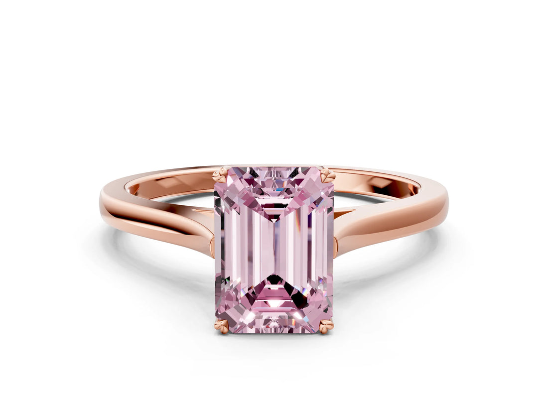 Rose gold Fancy Pink Emerald  Solitaire Heart Prong Engagement Ring with Tapered Band_55