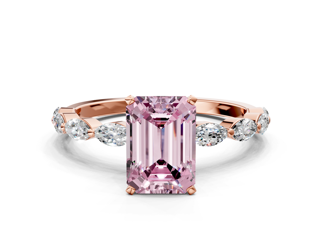 Rose gold Fancy Pink Emerald  Solitaire Marquise Side Stone Prong Setting Ring_44