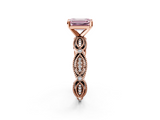 Rose gold Fancy Pink Emerald  Solitaire Milgrain Diamond Engagement Ring with Bezel and Marquise Band_56