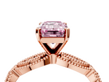 Rose gold Fancy Pink Emerald  Solitaire Milgrain Diamond Engagement Ring with Bezel and Marquise Band_58