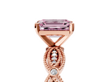 Rose gold Fancy Pink Emerald  Solitaire Milgrain Diamond Engagement Ring with Bezel and Marquise Band_59