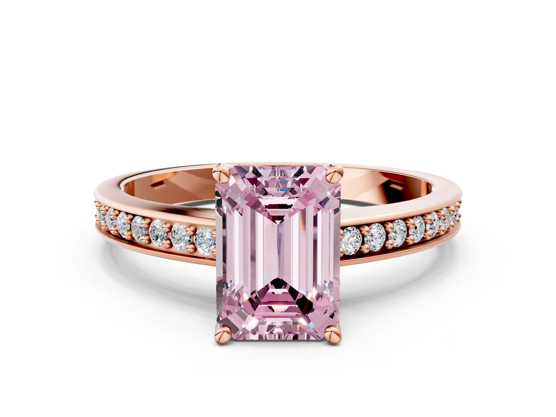Rose gold Fancy Pink Emerald  Solitaire Pavé Band Prong Setting Ring_19