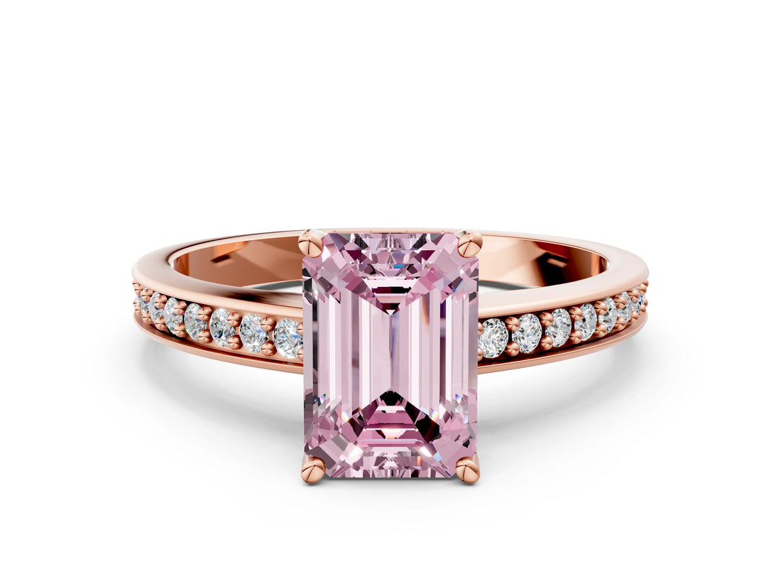 Rose gold Fancy Pink Emerald  Solitaire Pavé Band Prong Setting Ring_48
