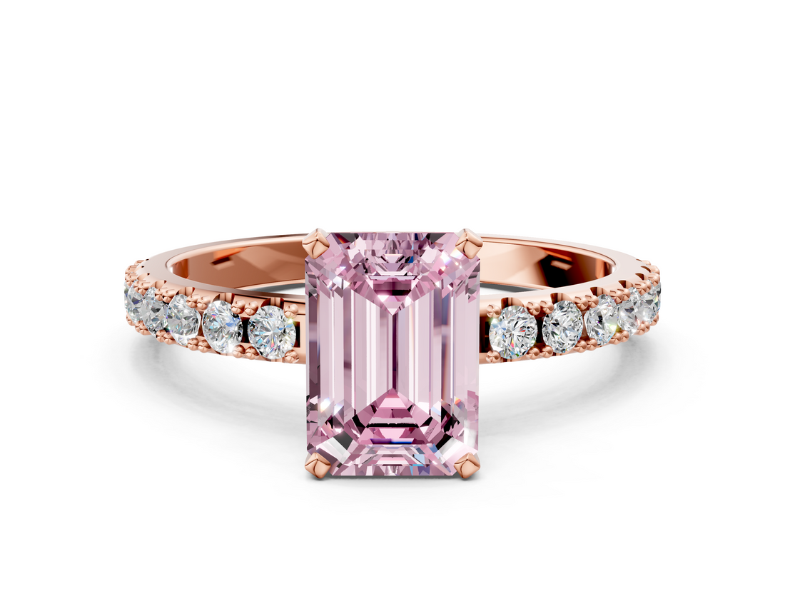 Rose gold Fancy Pink Emerald  Solitaire Pavé Band with Four-Prong Setting_133
