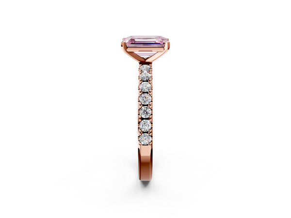 Rose gold Fancy Pink Emerald Cut Diamond Solitaire Pavé Band with Four-Prong Setting