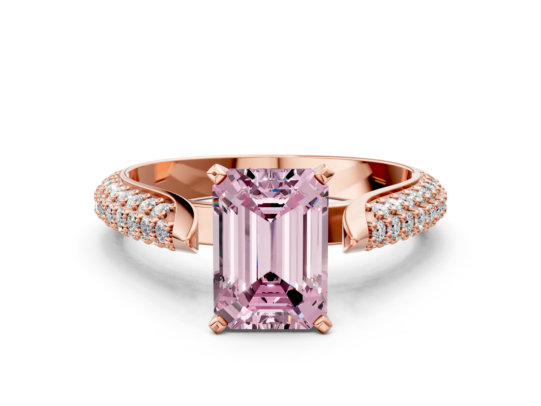 Rose gold Fancy Pink Emerald  Solitaire Pavé Diamond Engagement Ring with Four-Prong Setting_120