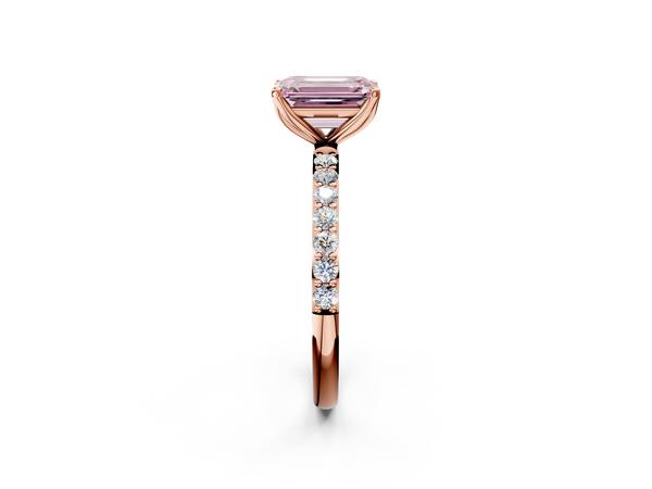 Rose gold Fancy Pink Emerald Cut Diamond Solitaire Engagement Ring with Round  Pavé Band and Prong Setting