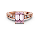 Rose gold Fancy Pink Emerald  Solitaire Pavé Diamond Milgrain Engagement Ring with Four-Prong Setting_3