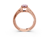 Rose gold Fancy Pink Emerald  Solitaire Pavé Diamond Milgrain Engagement Ring with Four-Prong Setting_6