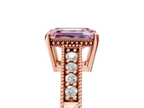 Rose gold Fancy Pink Emerald  Solitaire Pavé Diamond Milgrain Engagement Ring with Four-Prong Setting_8