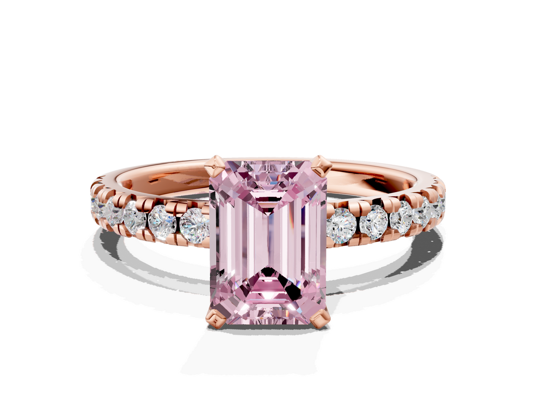 Rose gold Fancy Pink Emerald  Solitaire Pave Diamond Engagement Ring with Four-Prong Setting_346