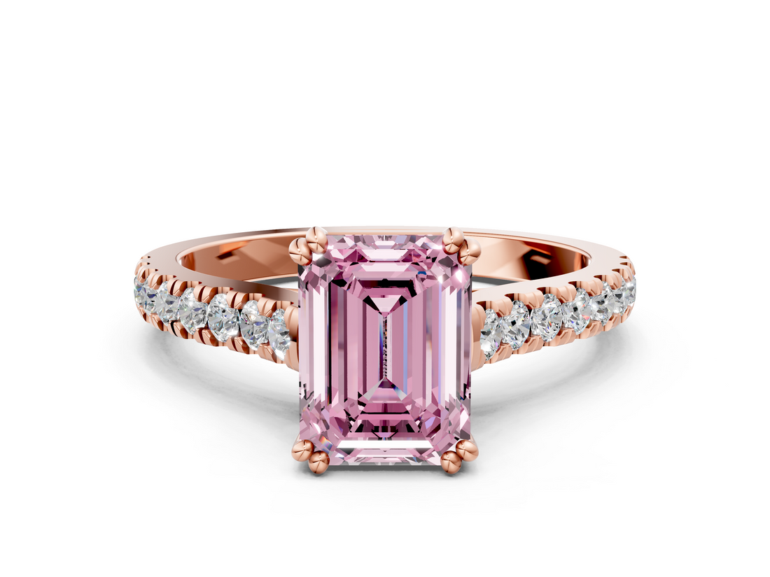 Rose gold Fancy Pink Emerald  Solitaire Pave Diamond Engagement Ring with Prong Setting_19