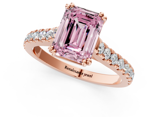 Rose gold Fancy Pink Emerald  Solitaire Pave Diamond Engagement Ring with Prong Setting