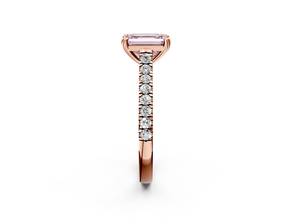 Rose gold Fancy Pink Emerald  Solitaire Pave Diamond Engagement Ring with Prong Setting