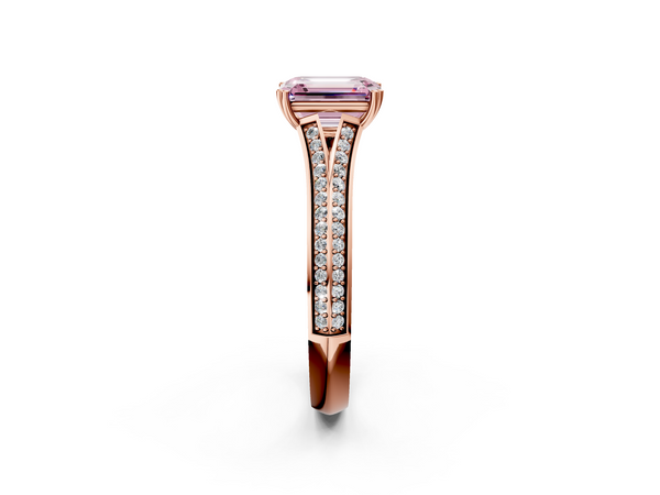 Rose gold Fancy Pink Emerald Cut Diamond Split Shank Engagement Ring with Pavé Band