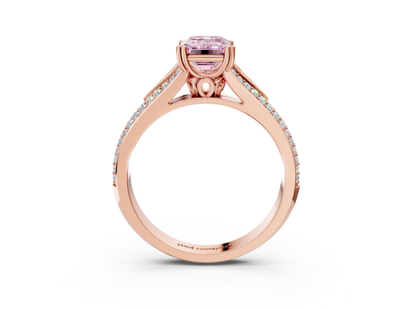 Rose gold Fancy Pink Emerald Cut Diamond Split Shank Engagement Ring with Pavé Band