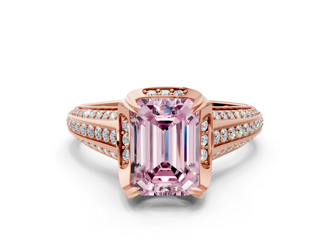 Rose gold Fancy Pink Emerald  Solitaire Pave Split Shank Ring with Four-Prong Setting_87