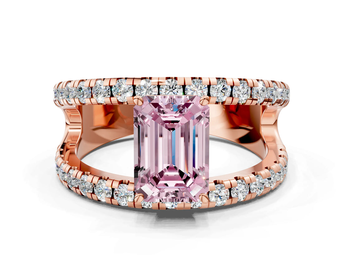 Rose gold Fancy Pink Emerald  Solitaire Split Shank Pave Diamond Ring_73