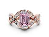 Rose gold Fancy Pink Emerald  Solitaire Twist Band Pavé Diamond Engagement Ring_32