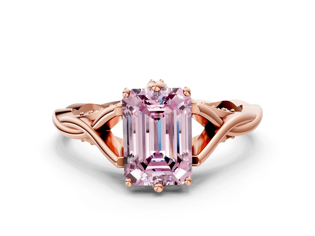 Rose gold Fancy Pink Emerald  Solitaire Twist Band Six-Prong Setting