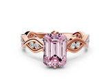 Rose gold Fancy Pink Emerald  Solitaire Twist Band with Leaf Prong Setting 1