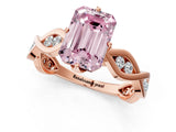 Rose gold Fancy Pink Emerald  Solitaire Twist Band with Leaf Prong Setting 2