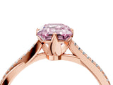 Rose gold Fancy Pink Emerald  Solitaire Twist Band with Pavé Diamonds and Four-Prong Setting_56
