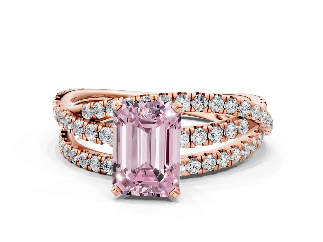 Rose gold Fancy Pink Emerald  Solitaire Twist Band with Pavé Setting and Four-Prong Setting_101