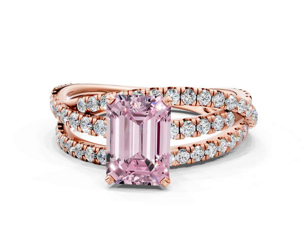 Rose gold Fancy Pink Emerald  Solitaire Twist Band with Pavé Setting and Four-Prong Setting