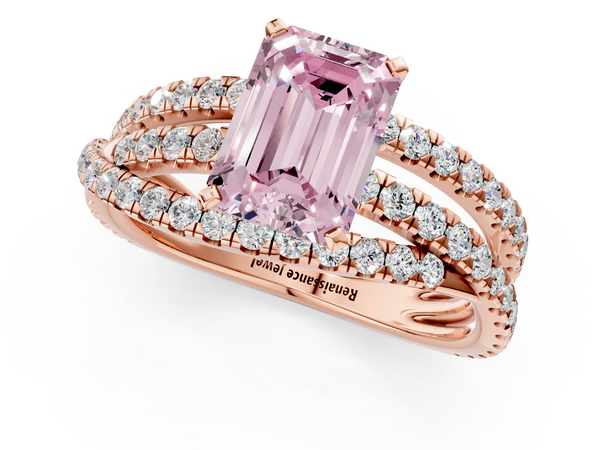 Rose gold Fancy Pink Emerald  Solitaire Twist Band with Pavé Setting and Four-Prong Setting