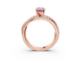 Rose gold Fancy Pink Emerald  Solitaire Twist Band with Pavé Setting and Four-Prong Setting_104