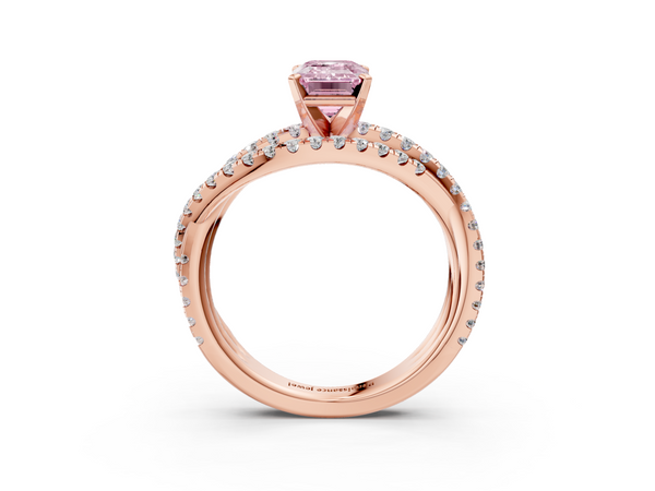 Rose gold Fancy Pink Emerald  Solitaire Twist Band with Pavé Setting and Four-Prong Setting
