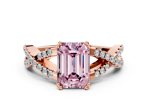 Rose gold Fancy Pink Emerald  Solitaire Twist Band with Pavé Setting and Four-Prong Setting_34