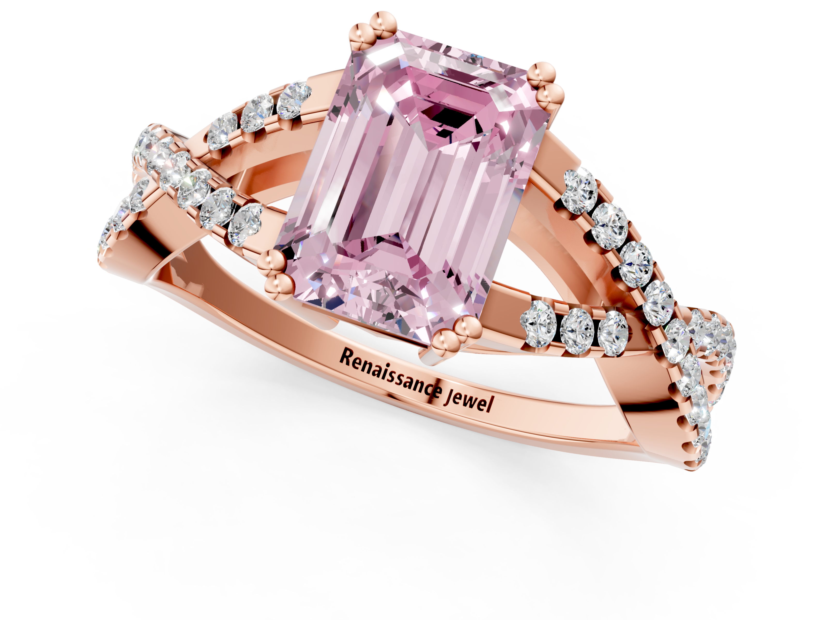 Rose gold Fancy Pink Emerald  Solitaire Twist Band with Pavé Setting and Four-Prong Setting_35