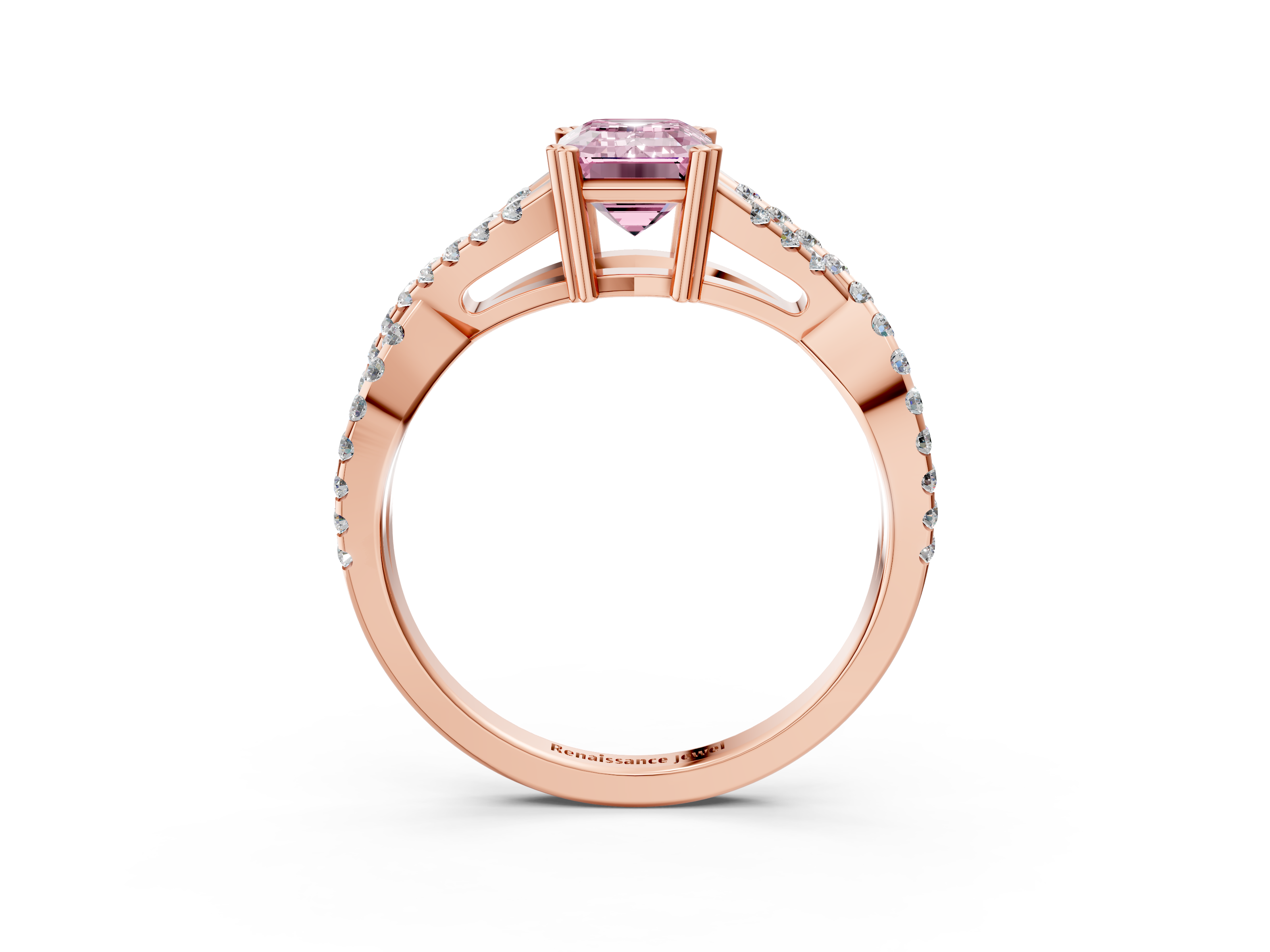 Rose gold Fancy Pink Emerald  Solitaire Twist Band with Pavé Setting and Four-Prong Setting_37