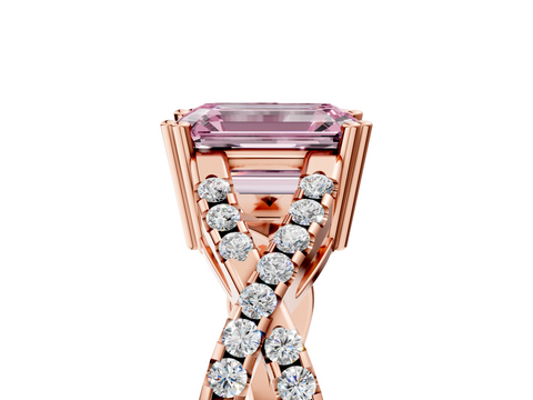 Rose gold Fancy Pink Emerald  Solitaire Twist Band with Pavé Setting and Four-Prong Setting_39