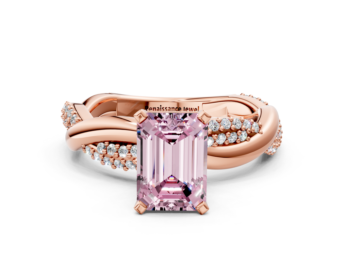Rose gold Fancy Pink Emerald  Solitaire Twist Band with Pave Prong Setting_28