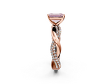 Rose gold Fancy Pink Emerald  Solitaire Twist Band with Pave Prong Setting_30