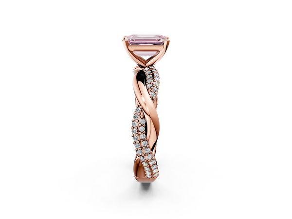 Rose gold Fancy Pink Emerald  Solitaire Twist Band with Pave Prong Setting