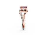 Rose gold Fancy Pink Emerald  Solitaire Twist Band with Pave Set Diamonds and Four-Prong Setting_134