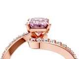 Rose gold Fancy Pink Emerald  Solitaire Twist Band with Pave Set Diamonds and Four-Prong Setting_136
