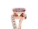 Rose gold Fancy Pink Emerald  Solitaire Twist Band with Pave Set Diamonds and Four-Prong Setting_137