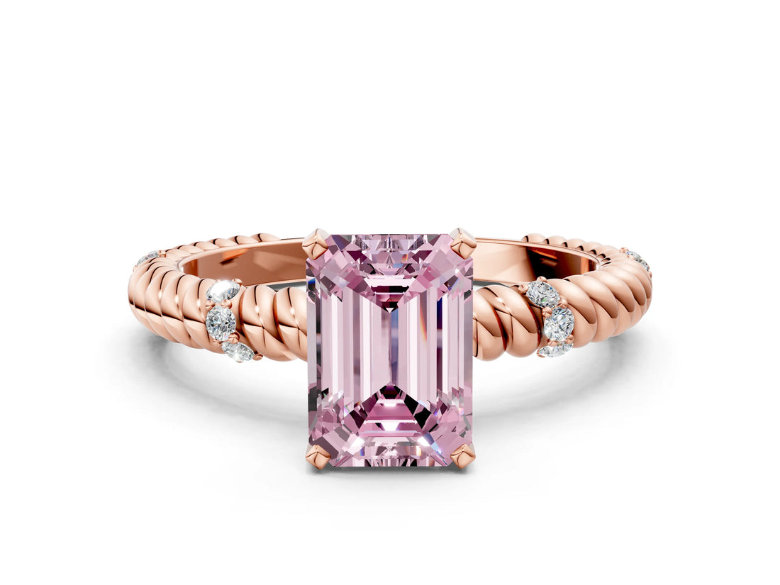 Rose gold Fancy Pink Emerald  Solitaire Twisted Band Prong Set Engagement Ring_83