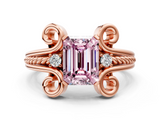 Rose gold Fancy Pink Emerald  Solitaire Twisted Band Scroll Prong Ring_3