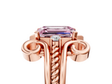 Rose gold Fancy Pink Emerald  Solitaire Twisted Band Scroll Prong Ring_8
