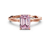 Rose gold Fancy Pink Emerald  Solitaire Twisted Band with Bead Prong Setting_305