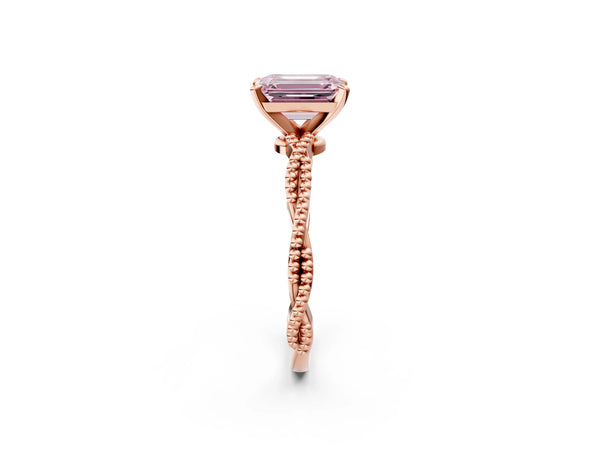 Rose gold Fancy Pink Emerald  Solitaire Twisted Band with Bead Prong Setting