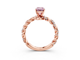 Rose gold Fancy Pink Emerald  Solitaire Twisted Band with Pavé Accents and Four-Prong Setting_6